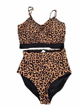 Coral Reef Swim Leopard Print Bikini Set - Reversible Bottoms - Size Medium